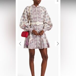 ZIMMERMAN - Belted paisley-print linen mini dress Size 3